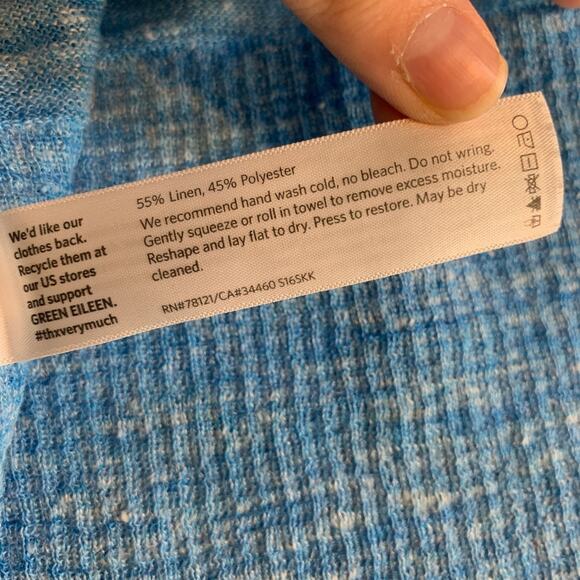 Eileen Fisher Cardigan Womens S Small Sky Blue Linen Blend Open Front Long Line - Picture 9 of 14